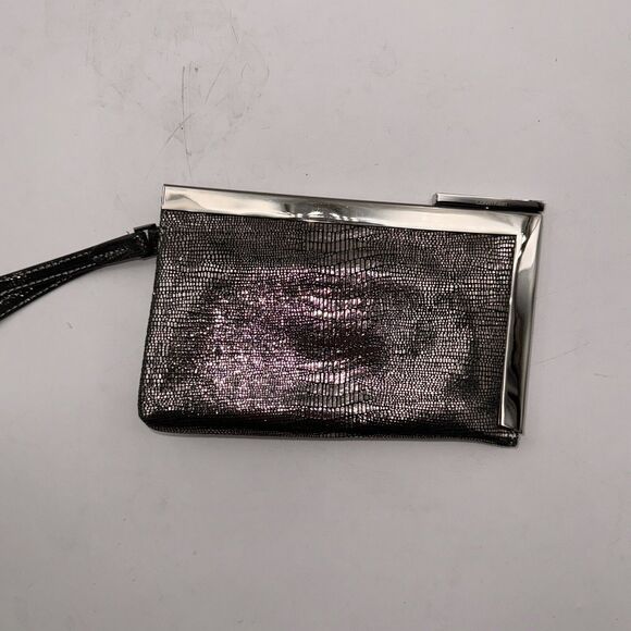Calvin Klein Blue Metallic Leather Wristlet Wallet Clutch With Mirror - Picture 1 of 9